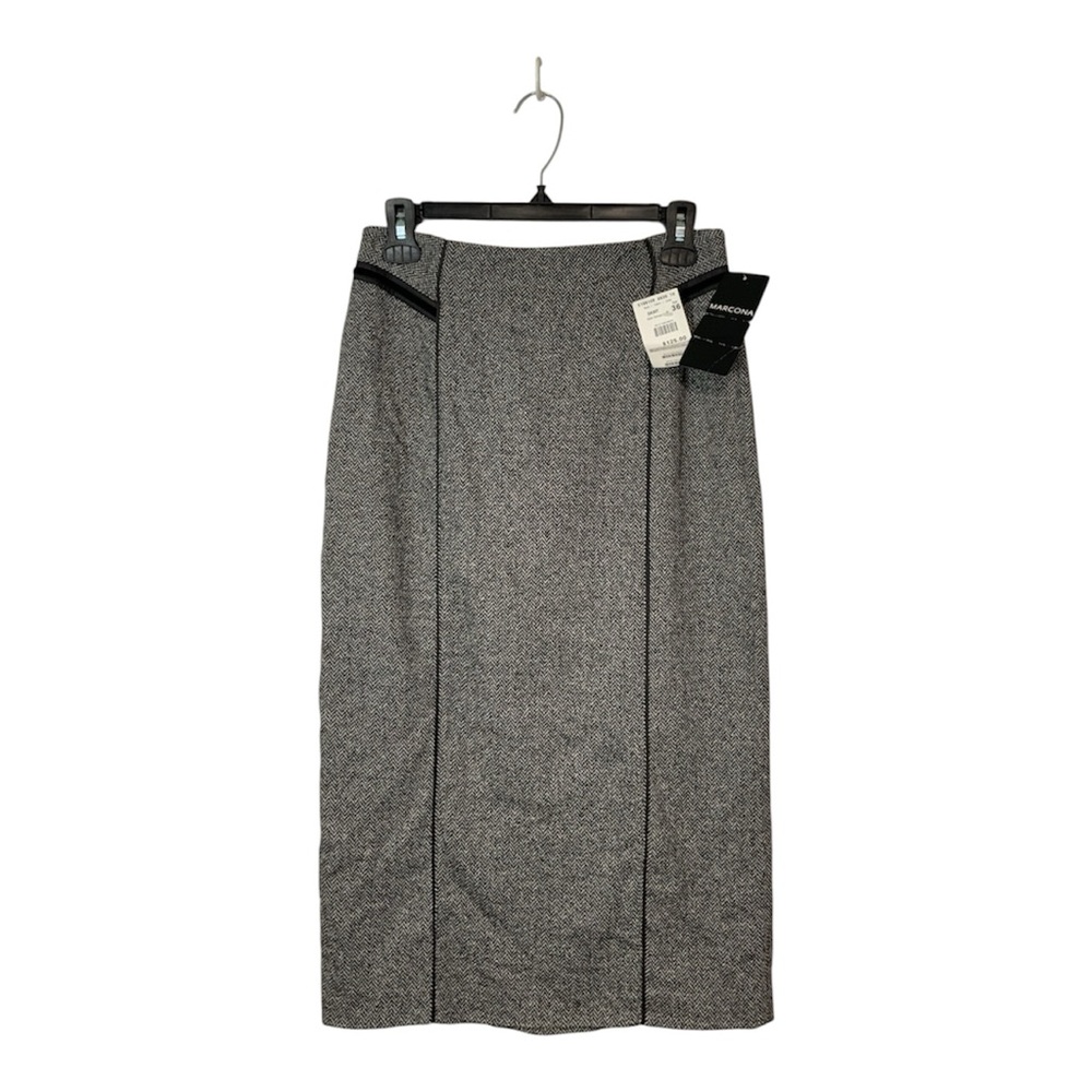Marcona Herringbone Wool & Silk Blend Pencil Skirt Grey Black NWT Size 36